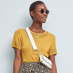 Anthropologie Latticed Knit Mustard Yellow Sweater size M